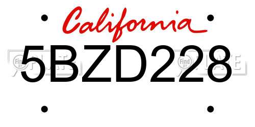 5BZD228 California License Plate
