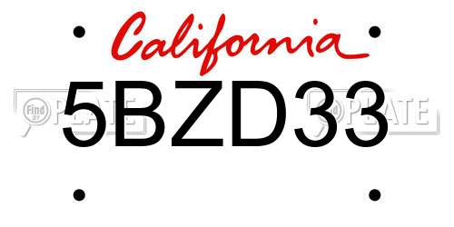 5BZD33 California License Plate