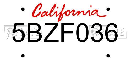 5BZF036 California License Plate