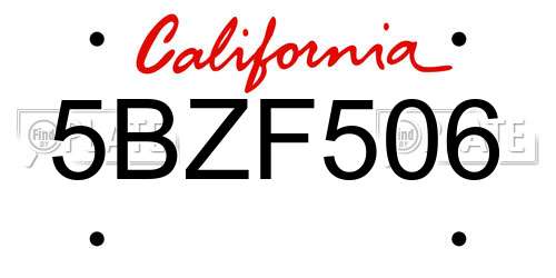 5BZF506 California License Plate