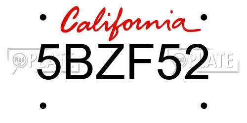 5BZF52 California License Plate