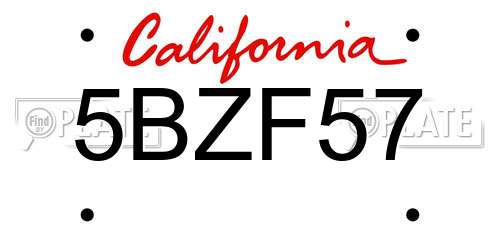 5BZF57 California License Plate