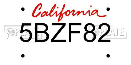 5BZF82 California License Plate