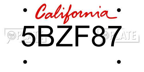 5BZF87 California License Plate