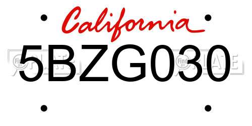 5BZG030 California License Plate