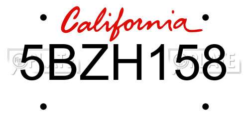5BZH158 California License Plate