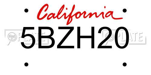5BZH20 California License Plate