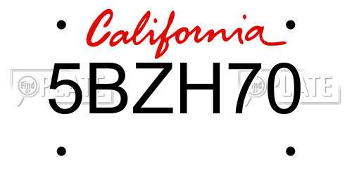 5BZH70 California License Plate