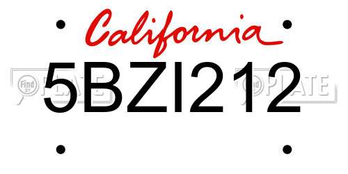 5BZI212 California License Plate