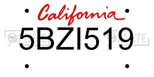 5BZI519 California License Plate