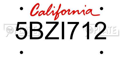 5BZI712 California License Plate