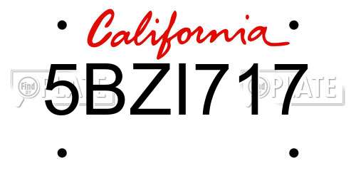 5BZI717 California License Plate