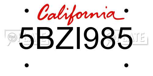 5BZI985 California License Plate