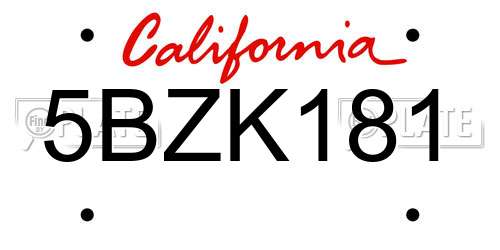 5BZK181 California License Plate