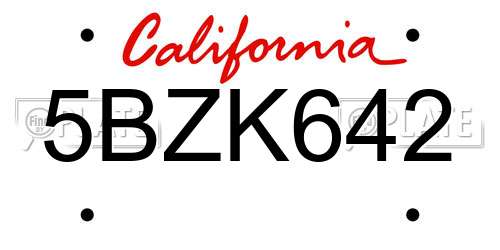 5BZK642 California License Plate