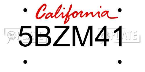 5BZM41 California License Plate