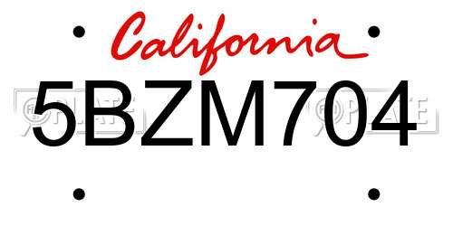 5BZM704 California License Plate