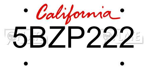 5BZP222 California License Plate