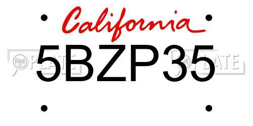 5BZP35 California License Plate