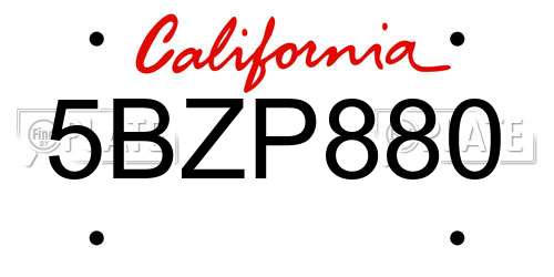 5BZP880 California License Plate