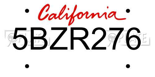 5BZR276 California License Plate