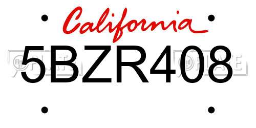 5BZR408 California License Plate