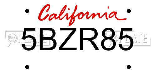 5BZR85 California License Plate