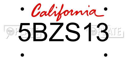 5BZS13 California License Plate