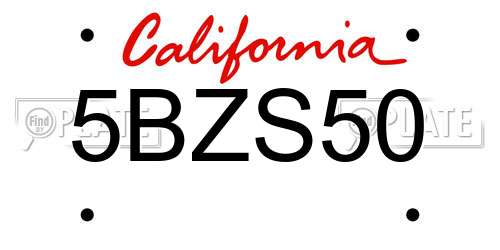 5BZS50 California License Plate