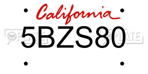 5BZS80 California License Plate