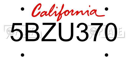 5BZU370 California License Plate