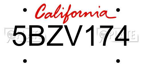 5BZV174 California License Plate