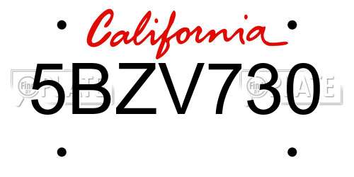5BZV730 California License Plate