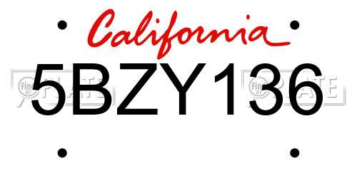 5BZY136 California License Plate