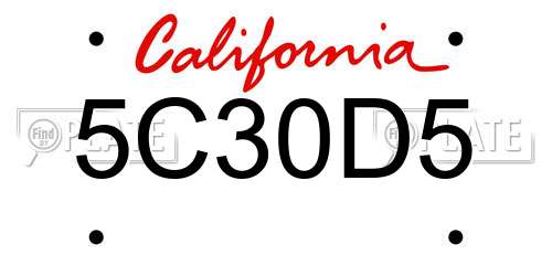 5C30D5 California License Plate