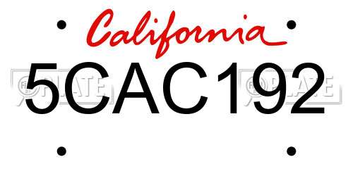 5CAC192 California License Plate