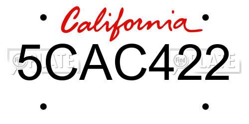 5CAC422 California License Plate