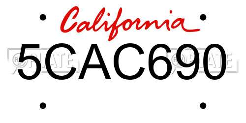 5CAC690 California License Plate