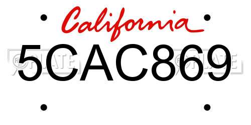 5CAC869 California License Plate