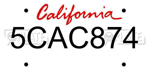 5CAC874 California License Plate