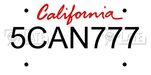 5CAN777 California License Plate