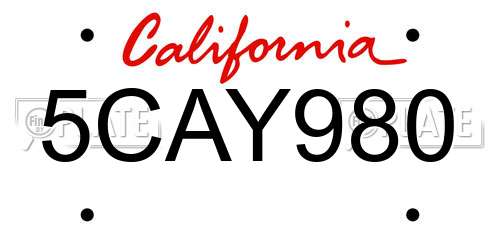 5CAY980 California License Plate