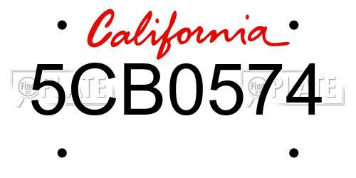 5CB0574 California License Plate