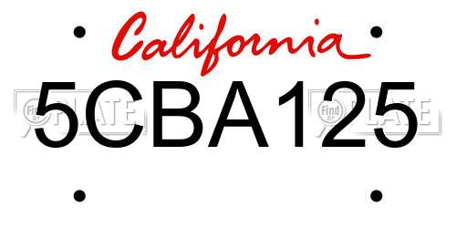 5CBA125 California License Plate