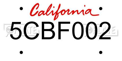 5CBF002 California License Plate