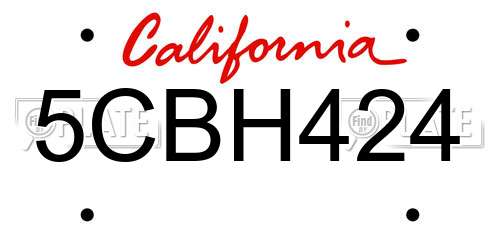 5CBH424 California License Plate
