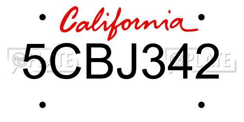 5CBJ342 California License Plate