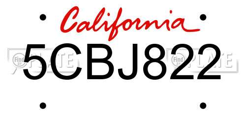 5CBJ822 California License Plate