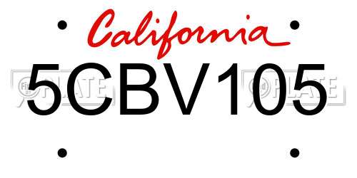 5CBV105 California License Plate