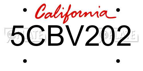 5CBV202 California License Plate